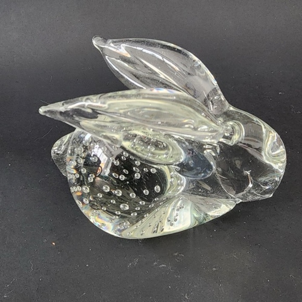 Art glass bunny rabbit paperweight figurine with controlled bubbles